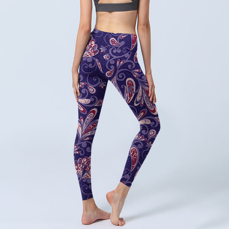Leggings de fitness para gimnasio con estampado de pétalos de flores moradas y Buddha Stones para mujer - image 5