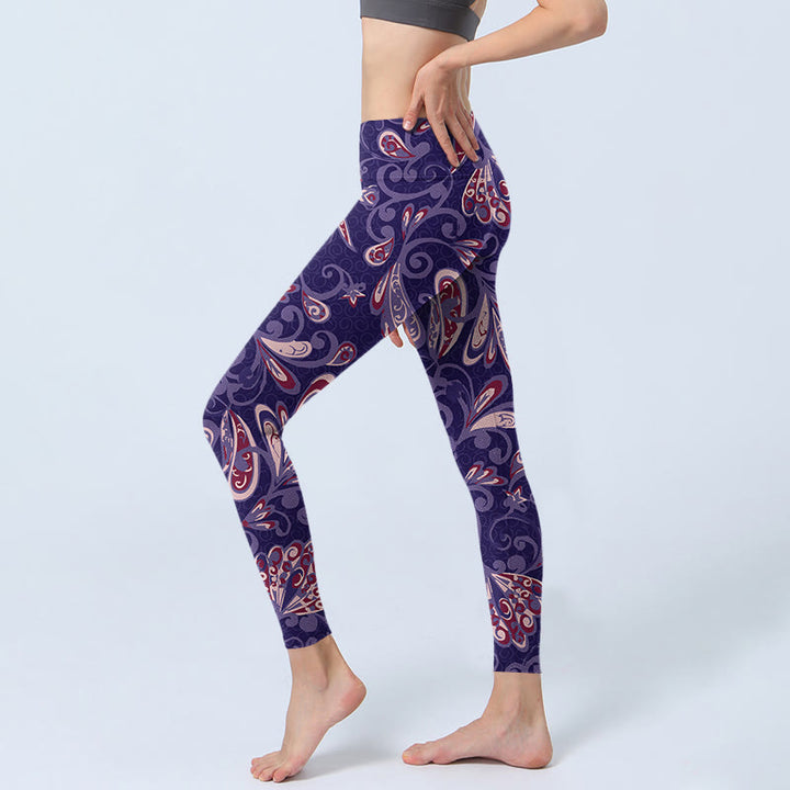 Leggings de fitness para gimnasio con estampado de pétalos de flores moradas y Buddha Stones para mujer - image 3