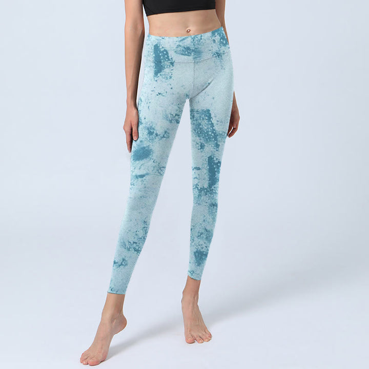 Leggings de fitness para gimnasio con estampado tie-dye en azul claro y Buddha Stones para mujer - image 6