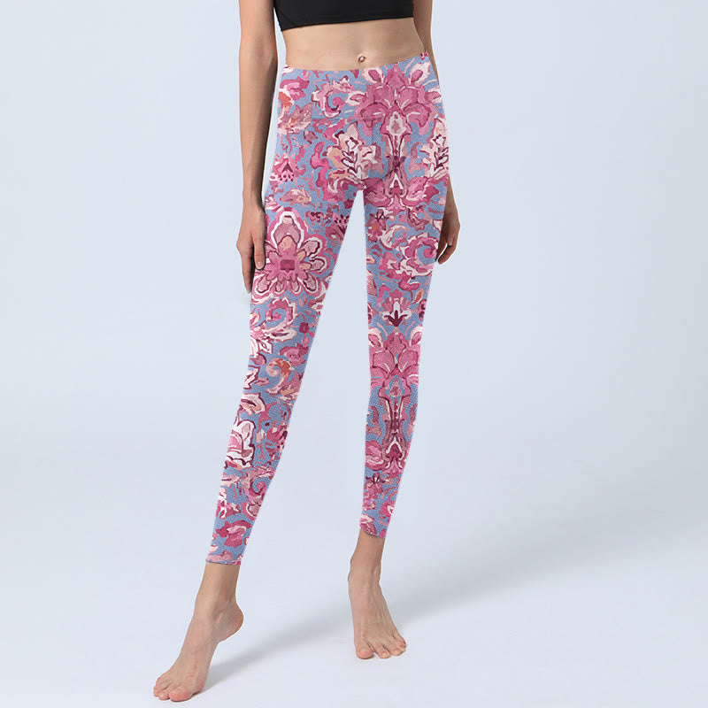 Leggings de fitness para gimnasio con estampado de flores rosas y Buddha Stones para mujer - image 6
