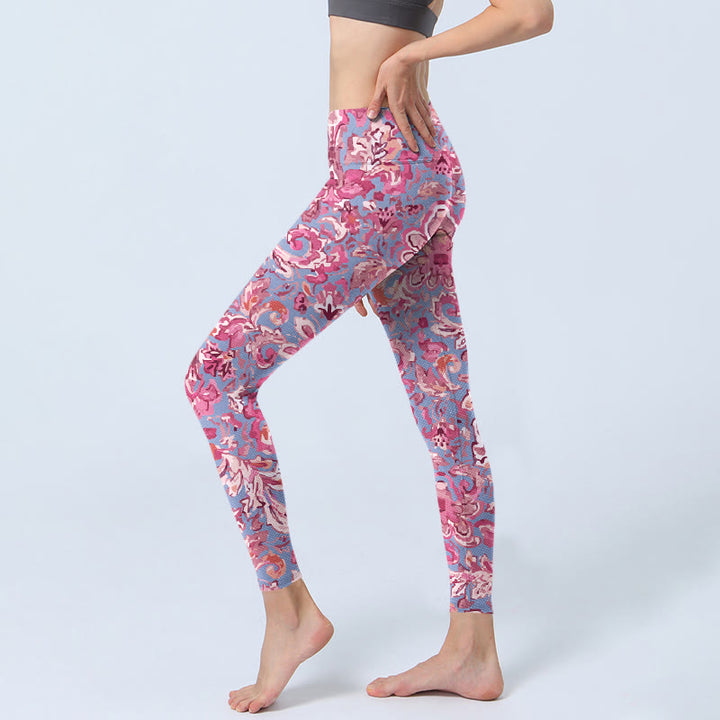 Leggings de fitness para gimnasio con estampado de flores rosas y Buddha Stones para mujer - image 3