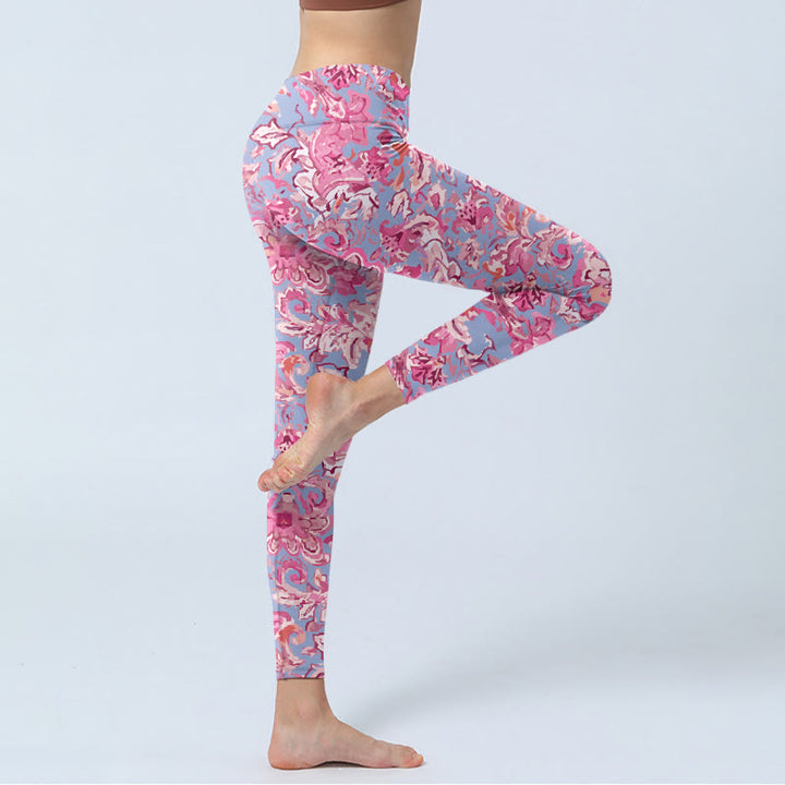 Leggings de fitness para gimnasio con estampado de flores rosas y Buddha Stones para mujer - image 4