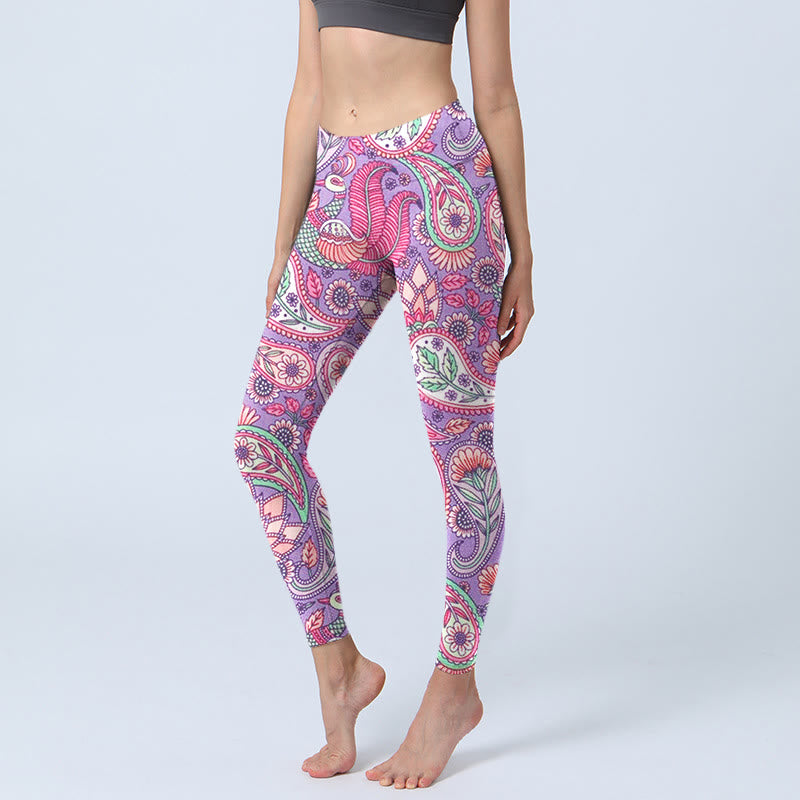 Leggings de fitness para gimnasio con estampado de Buddha Stones , flores de anacardo, color morado y rosa, para mujer - Orquídea - US18,UK/AU22,EU50 (4XL) - image 1