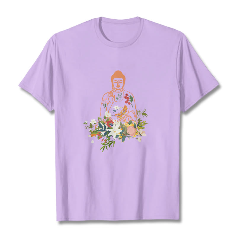 Camiseta con estampado de flores en flor y Buda meditando con Buddha Stones - Ciruela - 2XL - image 17