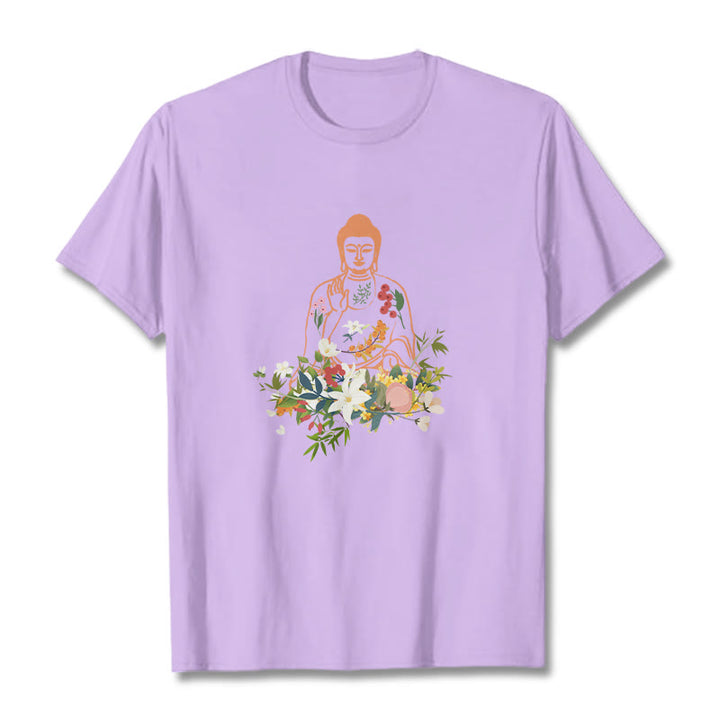 Camiseta con estampado de flores en flor y Buda meditando con Buddha Stones - Ciruela - 2XL - image 17