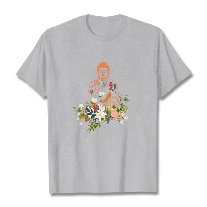 Camiseta con estampado de flores en flor y Buda meditando con Buddha Stones - Gris claro - 2XL - image 20