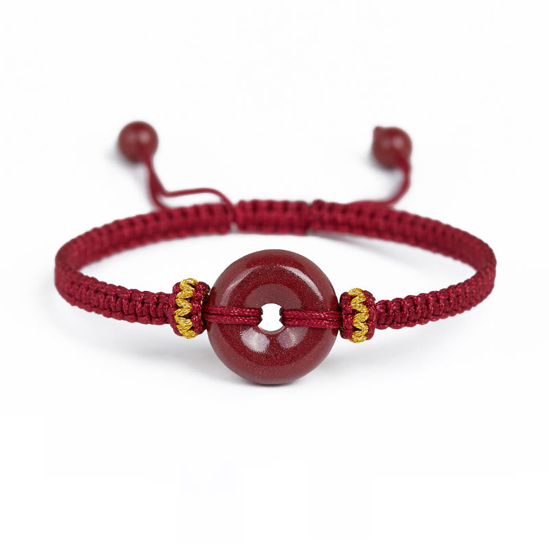 Pulsera trenzada de concentración con hebilla de paz redonda de cinabrio hecha a mano con Buddha Stones