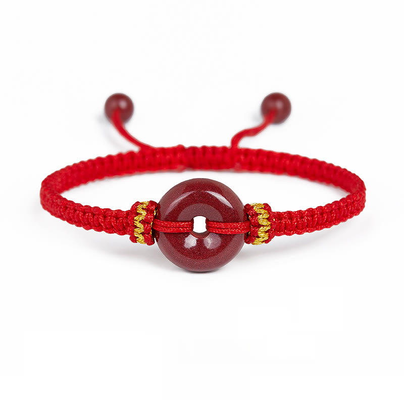 Pulsera trenzada de concentración con hebilla de paz redonda de cinabrio hecha a mano con Buddha Stones