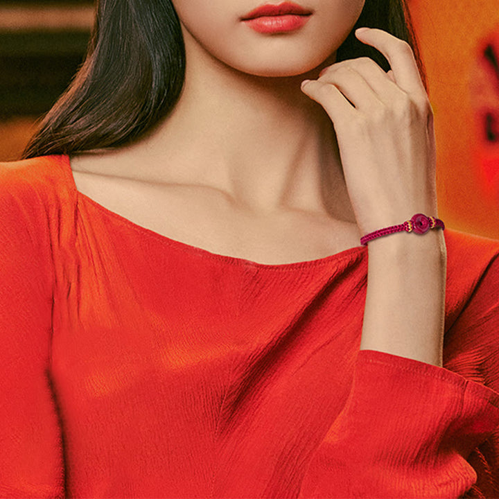 Pulsera trenzada de concentración con hebilla de paz redonda de cinabrio hecha a mano con Buddha Stones