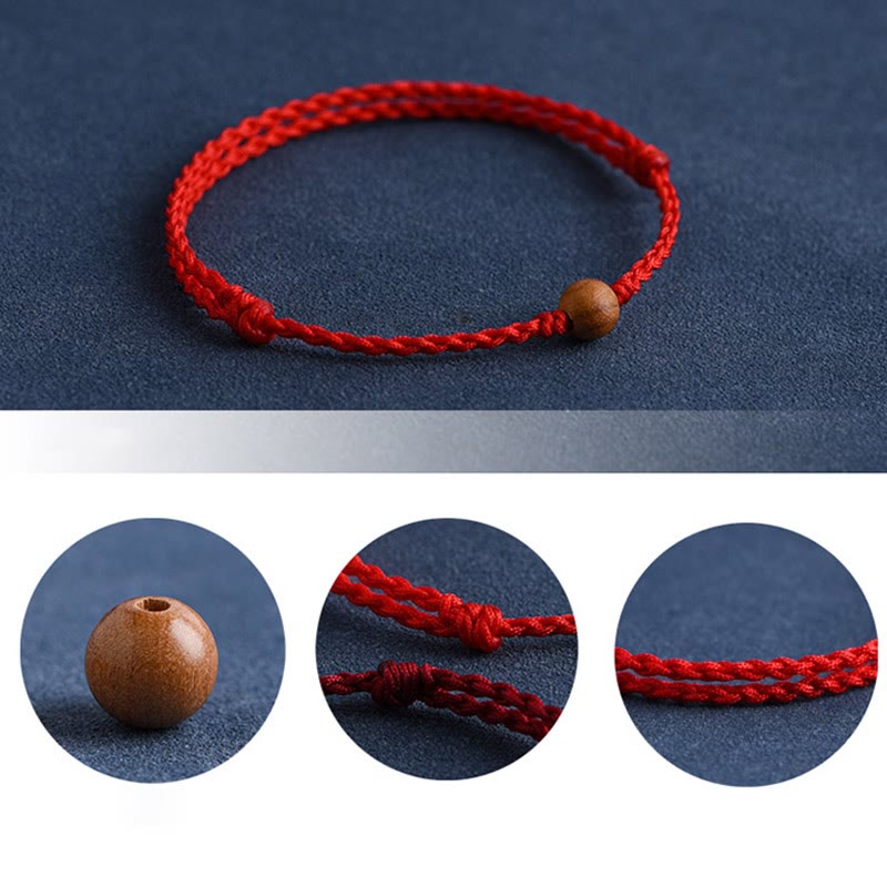 Pulsera trenzada con cuentas de madera de melocotón natural y Buddha Stones que alejan a los malos espíritus