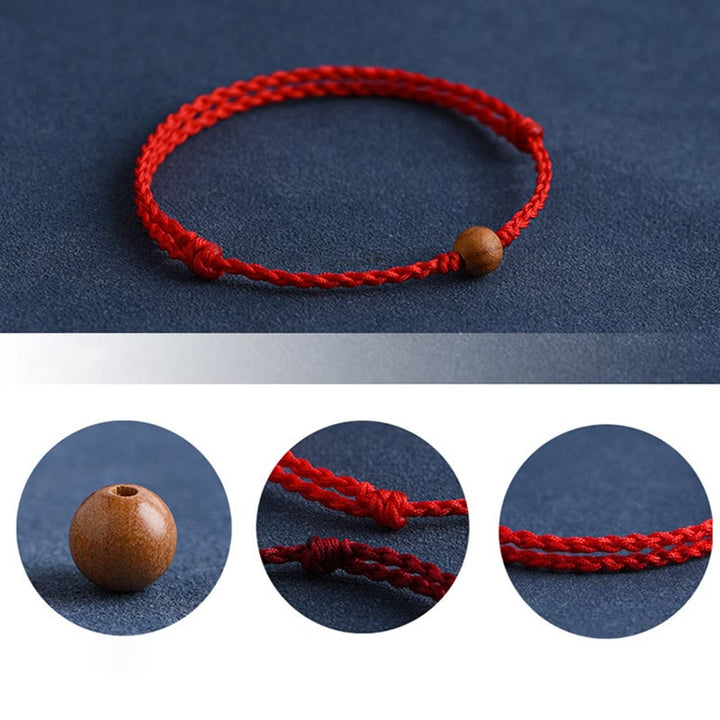 Pulsera trenzada con cuentas de madera de melocotón natural y Buddha Stones que alejan a los malos espíritus