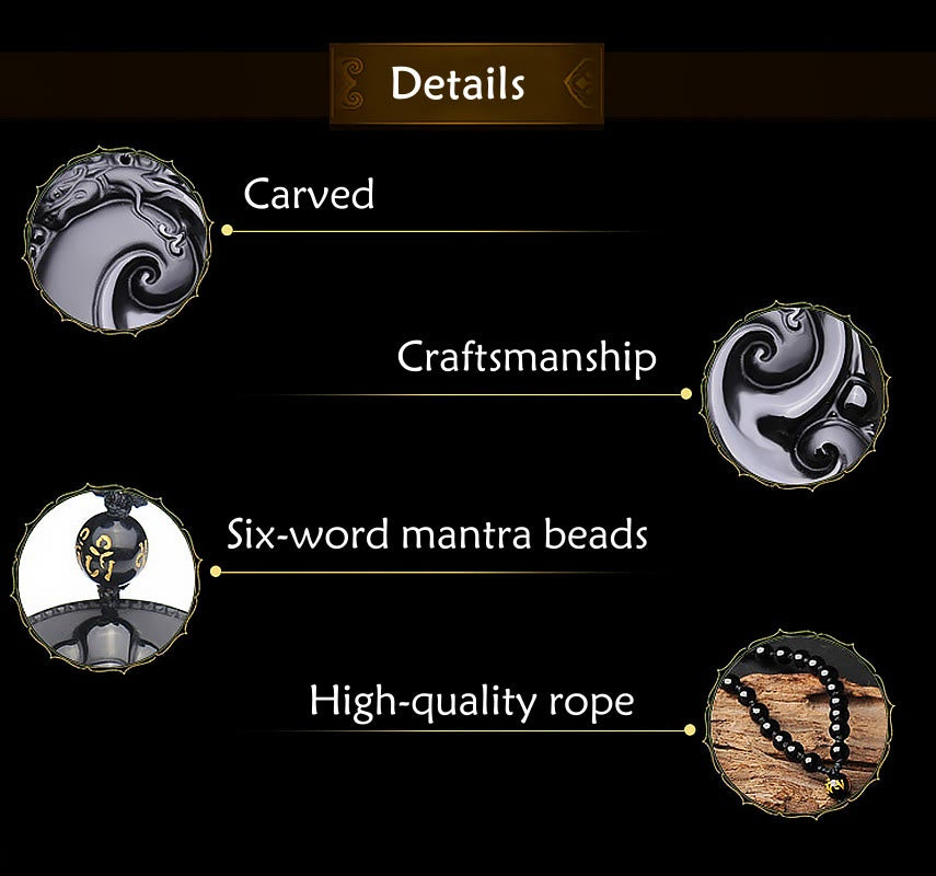 Collar con colgante de fuerza con patrón ovalado de PiXiu de obsidiana negra natural y Buddha Stones - image 11