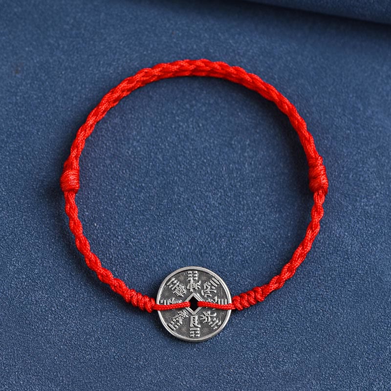 Pulsera trenzada con protección de monedas de plata de ley 925 con Buddha Stones