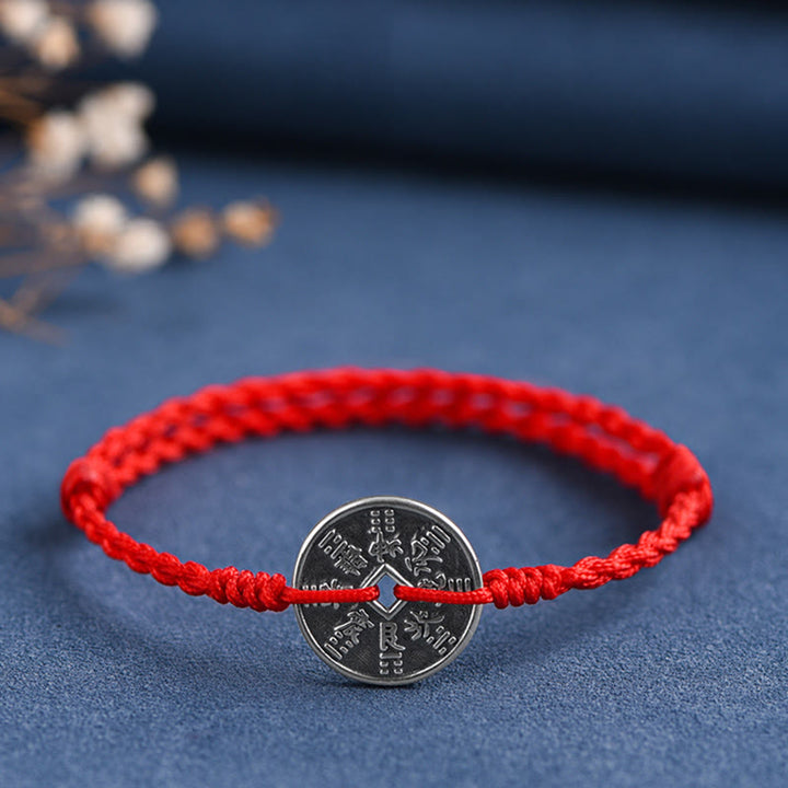 Pulsera trenzada con protección de monedas de plata de ley 925 con Buddha Stones