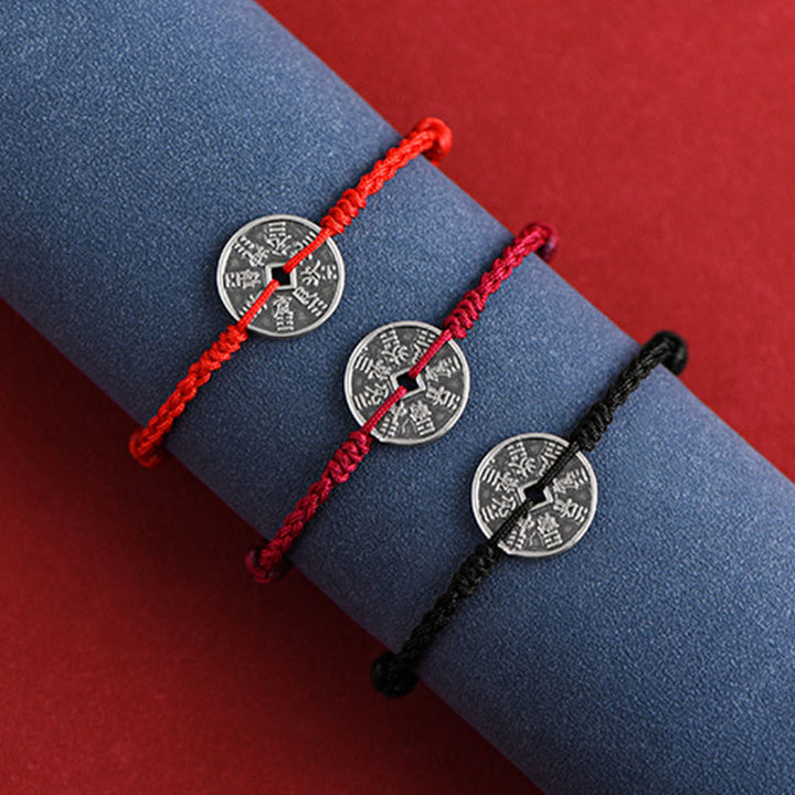 Pulsera trenzada con protección de monedas de plata de ley 925 con Buddha Stones