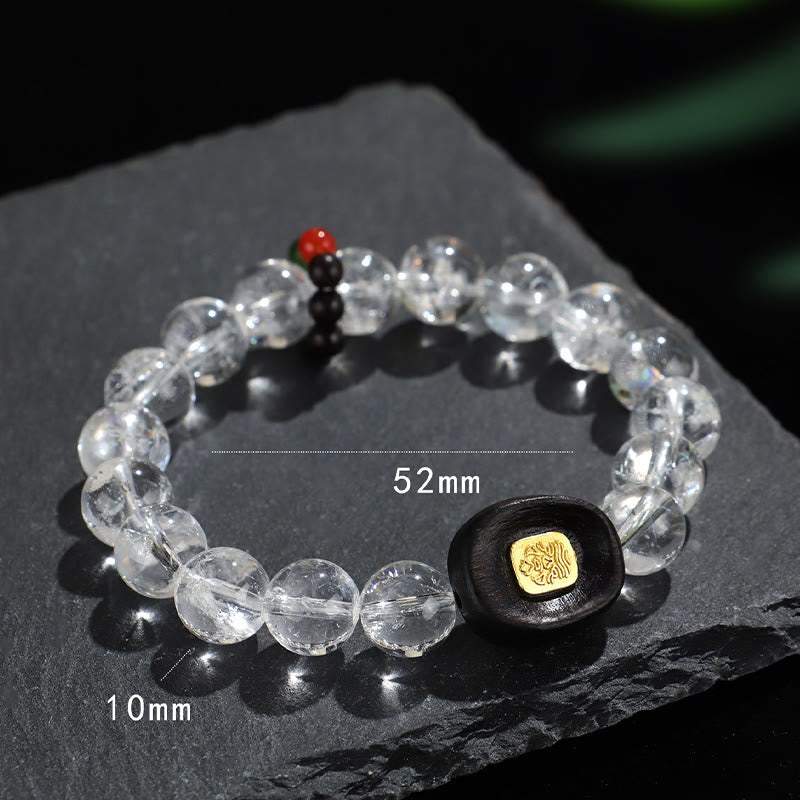 Pulsera curativa de Buddha Stones, cristal blanco y madera de ébano Sak Yant Zashi Lhamo