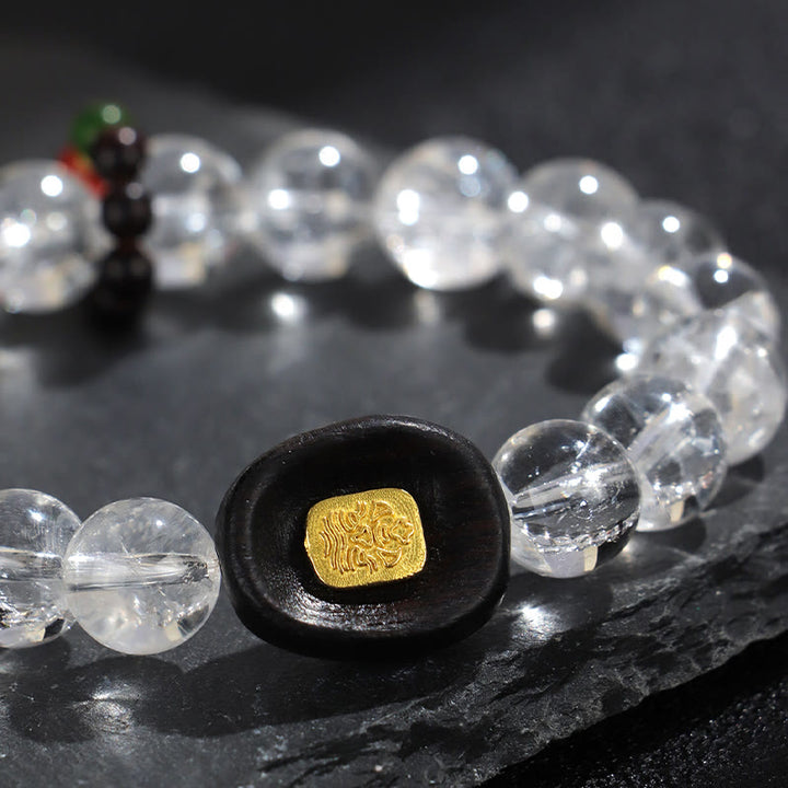 Pulsera curativa de Buddha Stones, cristal blanco y madera de ébano Sak Yant Zashi Lhamo