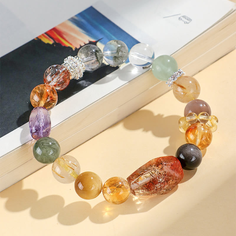 Pulsera de positividad con topacio de cristal, obsidiana, ojo de tigre y Buddha Stones Super Seven