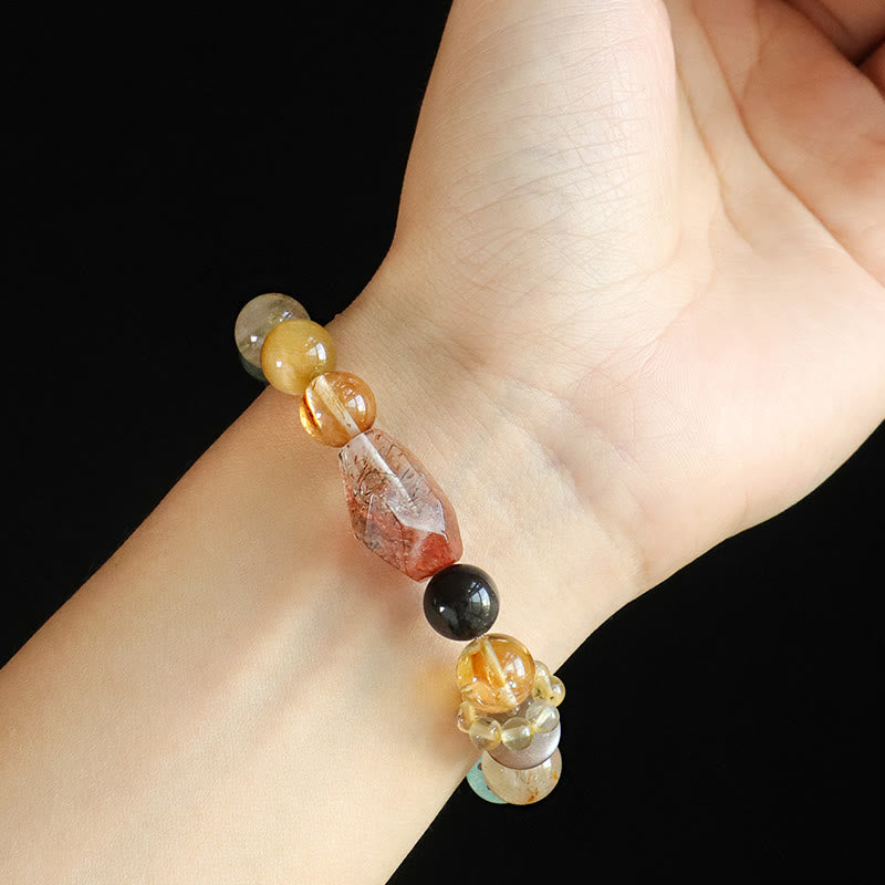 Pulsera de positividad con topacio de cristal, obsidiana, ojo de tigre y Buddha Stones Super Seven