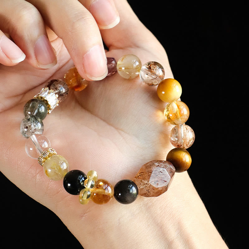 Pulsera de positividad con topacio de cristal, obsidiana, ojo de tigre y Buddha Stones Super Seven