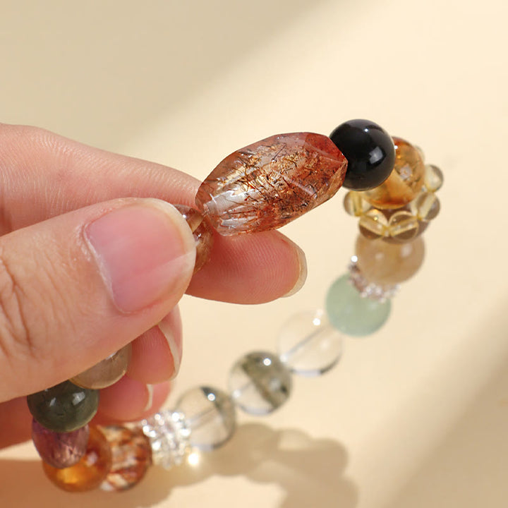 Pulsera de positividad con topacio de cristal, obsidiana, ojo de tigre y Buddha Stones Super Seven