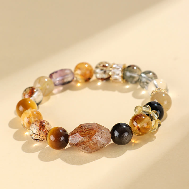 Pulsera de positividad con topacio de cristal, obsidiana, ojo de tigre y Buddha Stones Super Seven