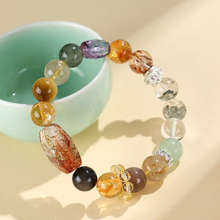 Pulsera de positividad con topacio de cristal, obsidiana, ojo de tigre y Buddha Stones Super Seven