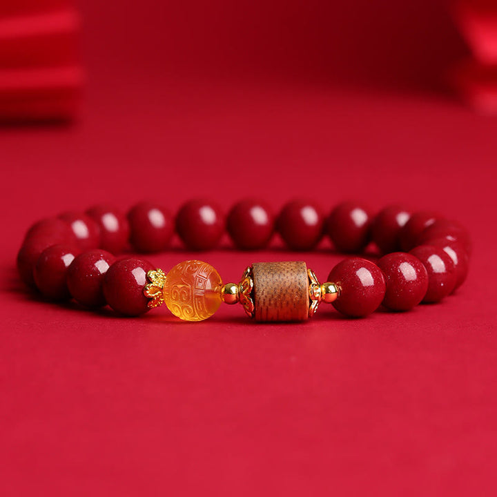 Pulsera de bendición de madera de agar, ámbar, cinabrio y Buddha Stones