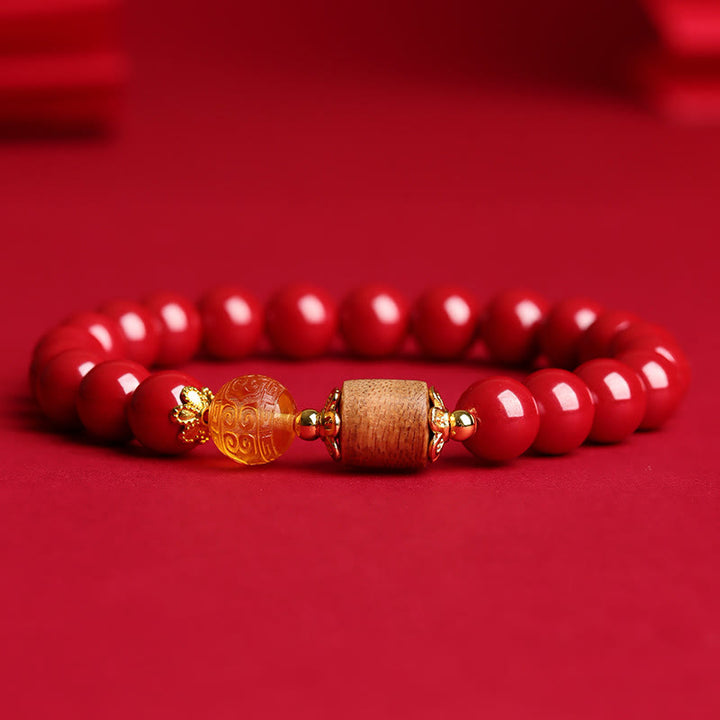 Pulsera de bendición de madera de agar, ámbar, cinabrio y Buddha Stones