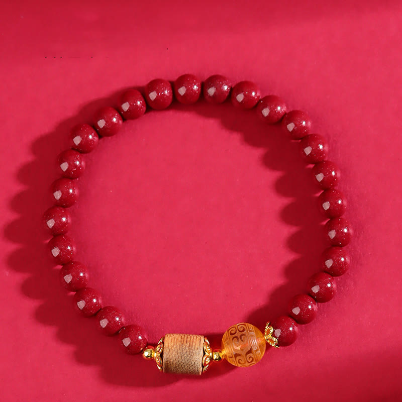 Pulsera de bendición de madera de agar, ámbar, cinabrio y Buddha Stones