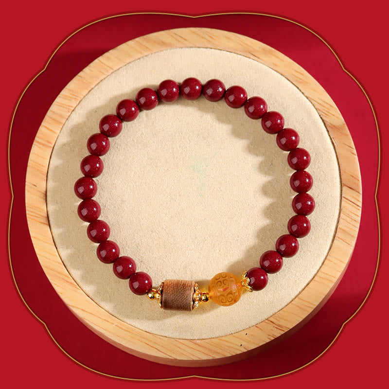 Pulsera de bendición de madera de agar, ámbar, cinabrio y Buddha Stones