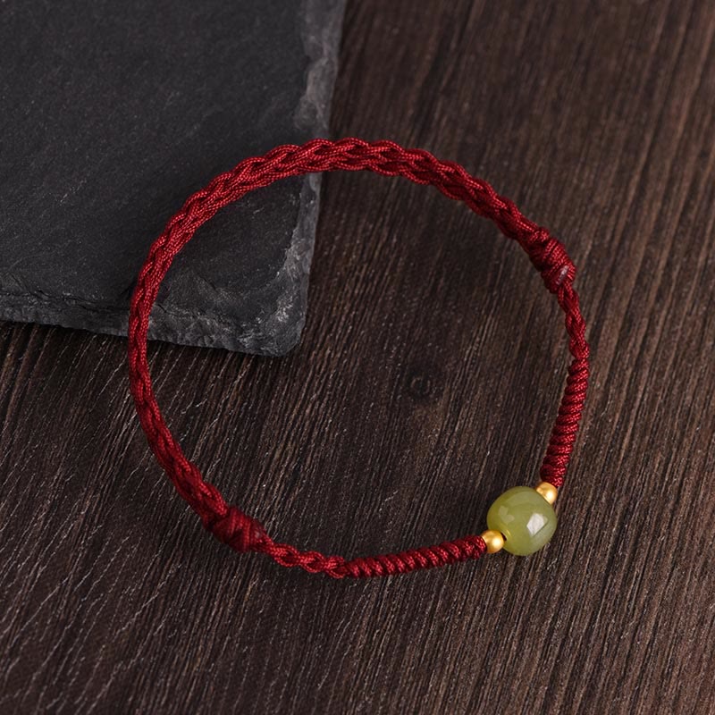 Pulsera trenzada para tobillo con cuentas de oro 999 y jade hetiano natural de Buddha Stones