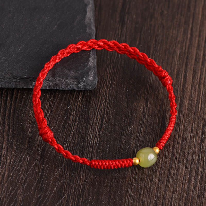 Pulsera trenzada para tobillo con cuentas de oro 999 y jade hetiano natural de Buddha Stones