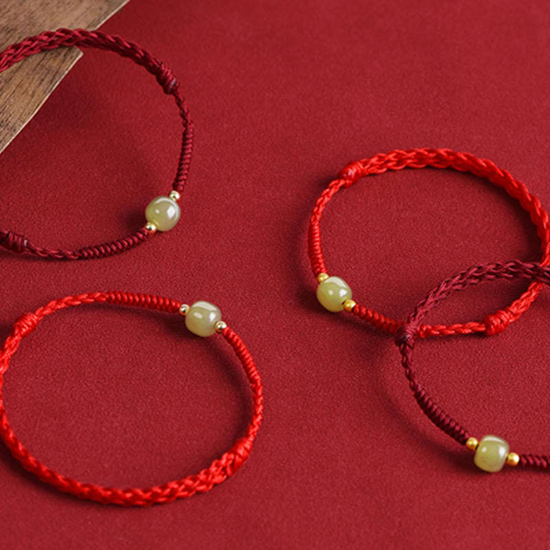 Pulsera trenzada para tobillo con cuentas de oro 999 y jade hetiano natural de Buddha Stones