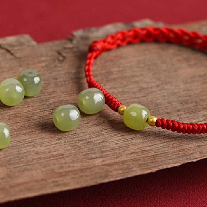 Pulsera trenzada para tobillo con cuentas de oro 999 y jade hetiano natural de Buddha Stones