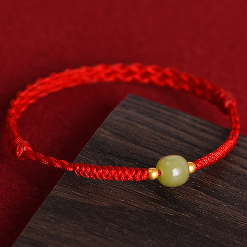 Pulsera trenzada para tobillo con cuentas de oro 999 y jade hetiano natural de Buddha Stones