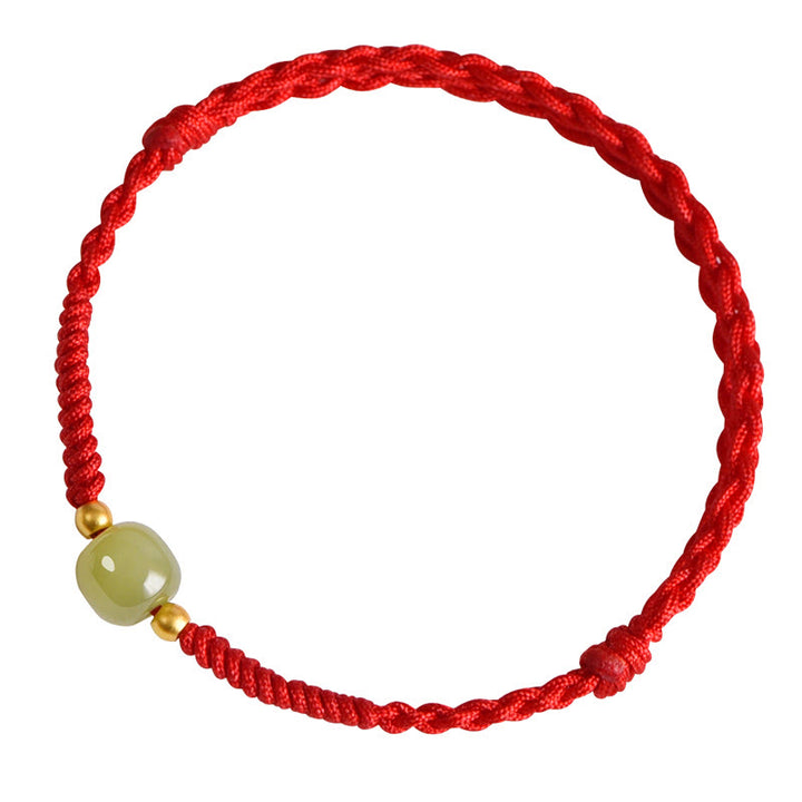 Pulsera trenzada para tobillo con cuentas de oro 999 y jade hetiano natural de Buddha Stones