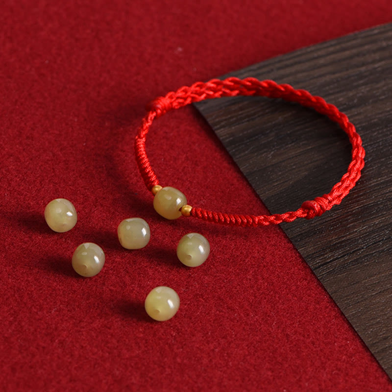 Pulsera trenzada para tobillo con cuentas de oro 999 y jade hetiano natural de Buddha Stones