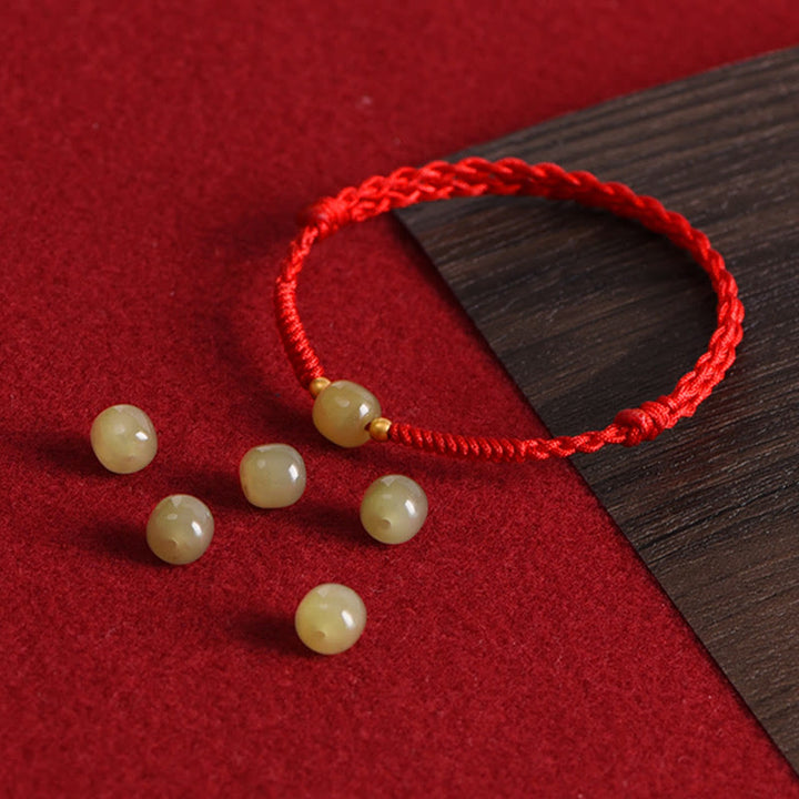Pulsera trenzada para tobillo con cuentas de oro 999 y jade hetiano natural de Buddha Stones