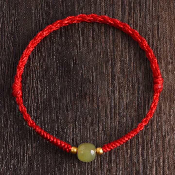 Pulsera trenzada para tobillo con cuentas de oro 999 y jade hetiano natural de Buddha Stones