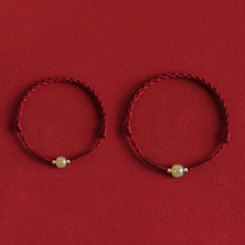 Pulsera trenzada para tobillo con cuentas de oro 999 y jade hetiano natural de Buddha Stones