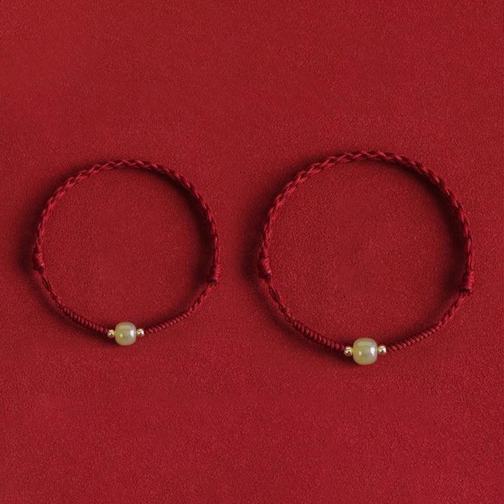 Pulsera trenzada para tobillo con cuentas de oro 999 y jade hetiano natural de Buddha Stones