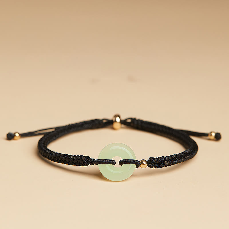 Pulsera trenzada con hebilla de paz y jade hetiano natural con Buddha Stones y protección del carácter Fu
