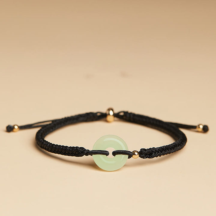Pulsera trenzada con hebilla de paz y jade hetiano natural con Buddha Stones y protección del carácter Fu