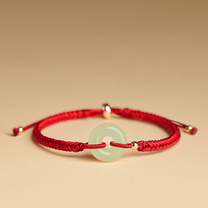 Pulsera trenzada con hebilla de paz y jade hetiano natural con Buddha Stones y protección del carácter Fu
