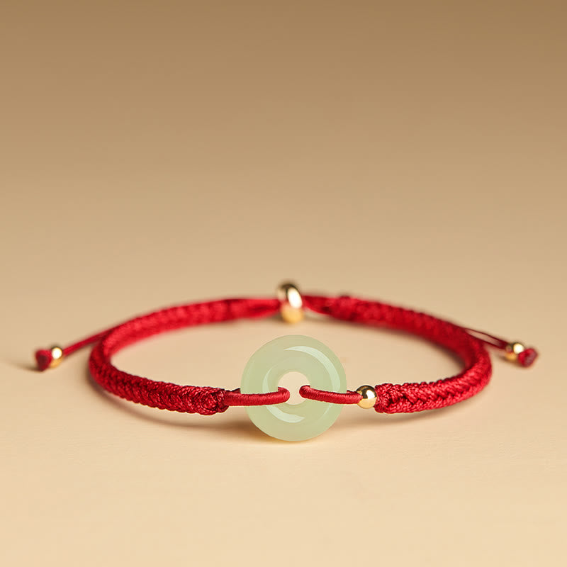 Pulsera trenzada con hebilla de paz y jade hetiano natural con Buddha Stones y protección del carácter Fu