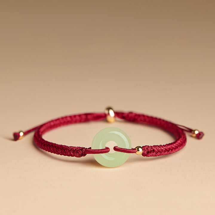 Pulsera trenzada con hebilla de paz y jade hetiano natural con Buddha Stones y protección del carácter Fu