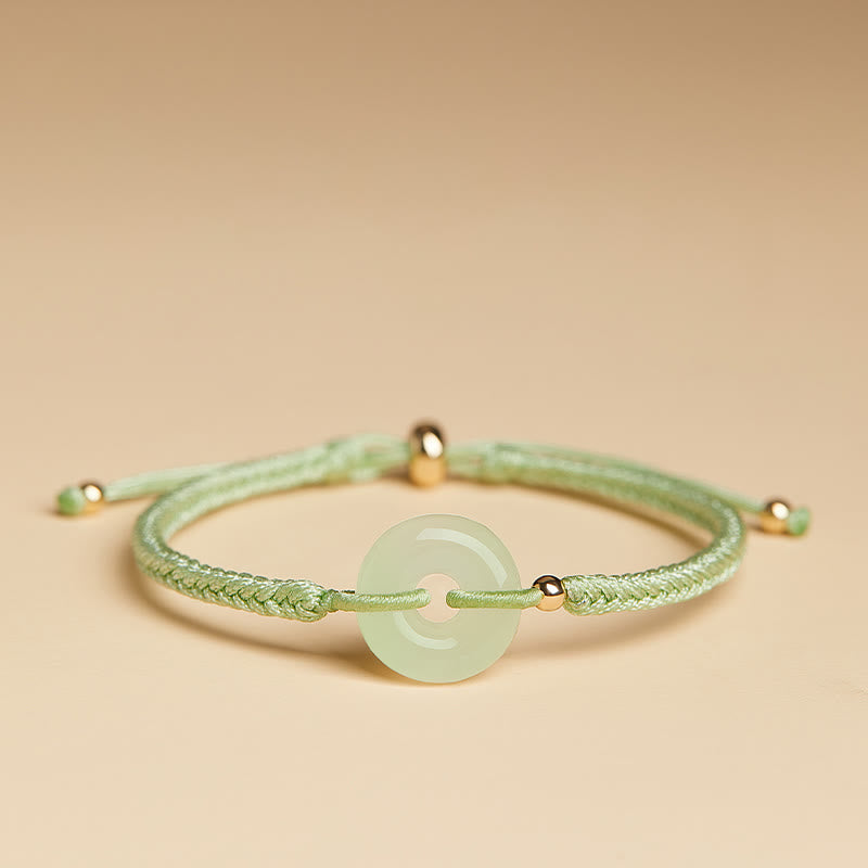 Pulsera trenzada con hebilla de paz y jade hetiano natural con Buddha Stones y protección del carácter Fu