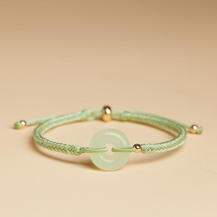 Pulsera trenzada con hebilla de paz y jade hetiano natural con Buddha Stones y protección del carácter Fu