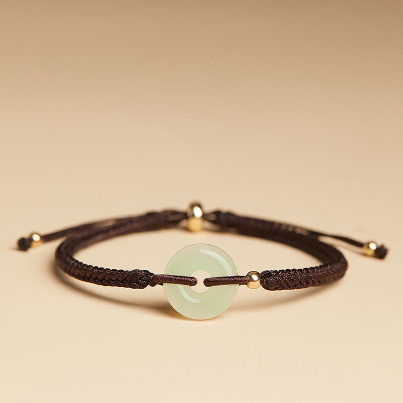 Pulsera trenzada con hebilla de paz y jade hetiano natural con Buddha Stones y protección del carácter Fu